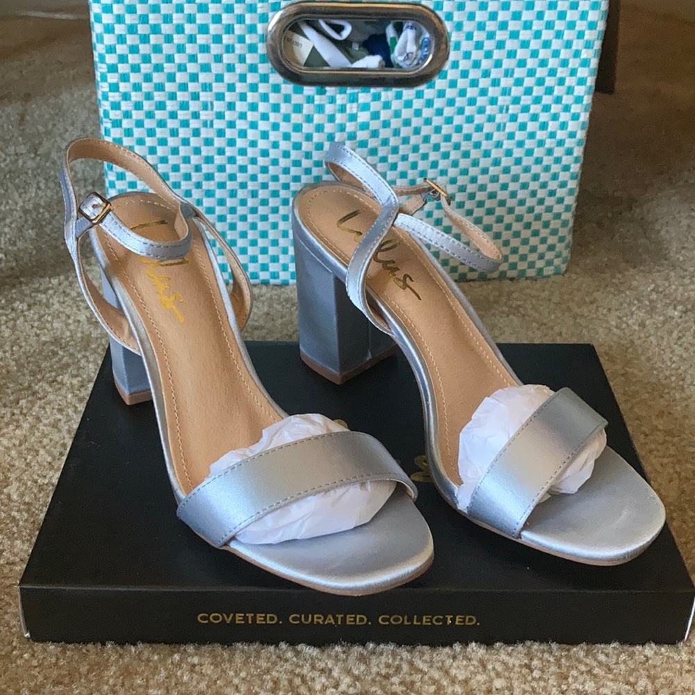 Ice blue sandals with block heel - NWOT